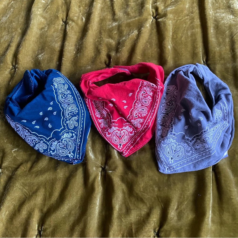 Rising Star Bandana Scarf Bibs Red, Blue & Gray Set Of Three